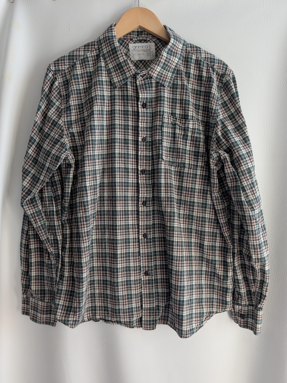 Gramicci Green & Tan Plaid Cotton Button-Down Shirt Long Sleeves - L
